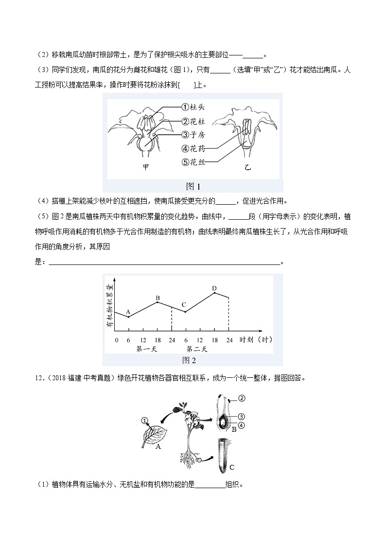 2018-2022年福建中考生物5年真题1年模拟汇编 专题04 绿色植物一生（学生卷+教师卷）03