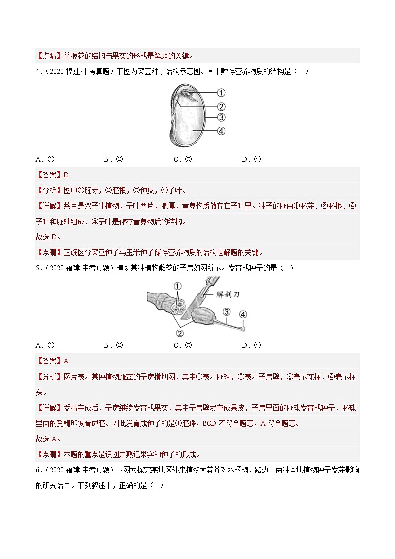 2018-2022年福建中考生物5年真题1年模拟汇编 专题04 绿色植物一生（学生卷+教师卷）03