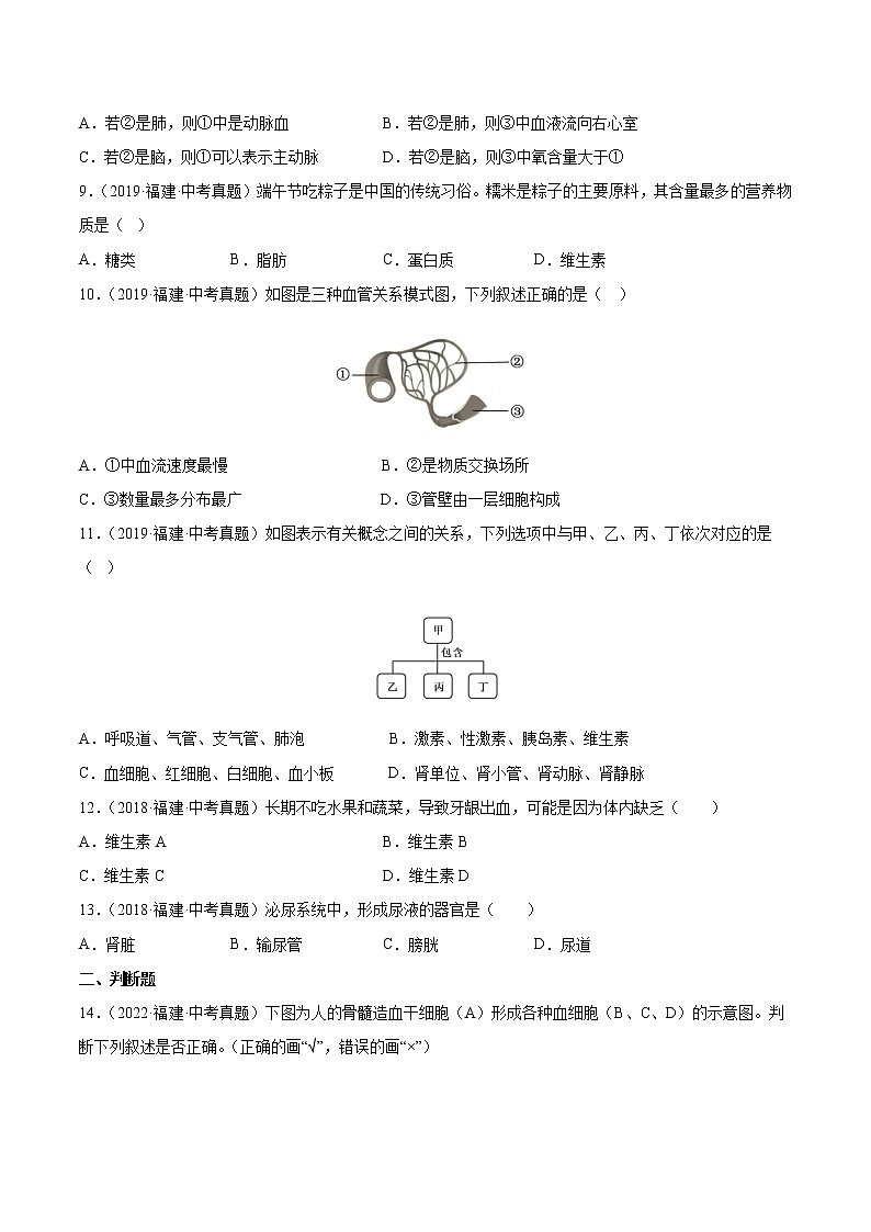 2018-2022年福建中考生物5年真题1年模拟汇编 专题06 人体代谢（消化、呼吸、循环、泌尿）（学生卷+教师卷）02