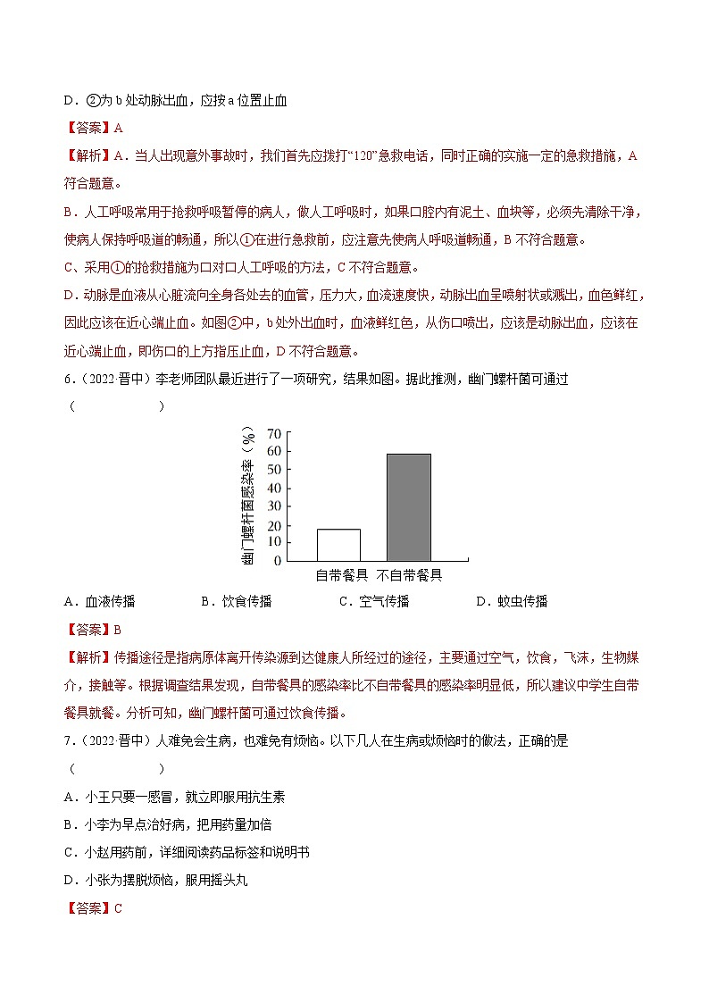 2020-2022年全国中考生物3年真题汇编 专题13 健康地生活（学生卷+教师卷）03