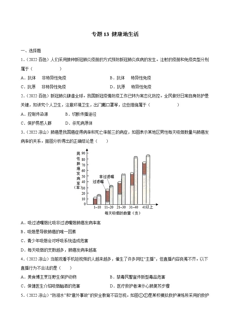 2020-2022年全国中考生物3年真题汇编 专题13 健康地生活（学生卷+教师卷）01