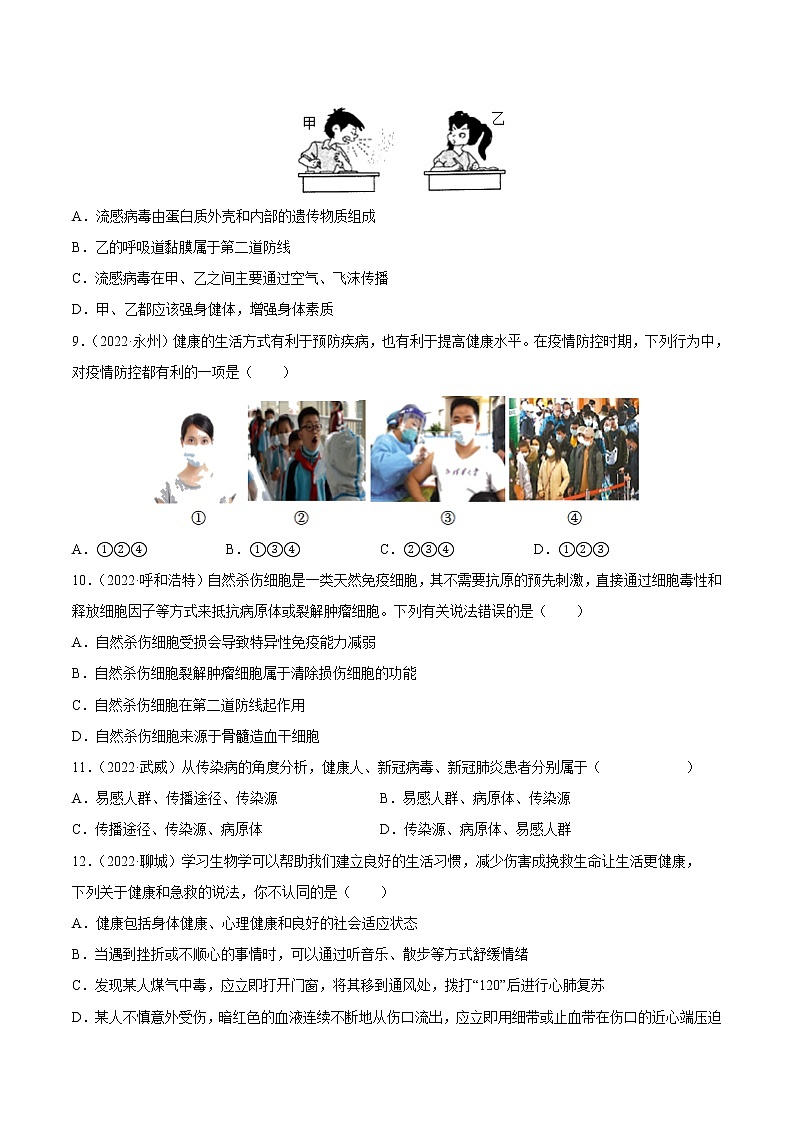 2020-2022年全国中考生物3年真题汇编 专题13 健康地生活（学生卷+教师卷）03