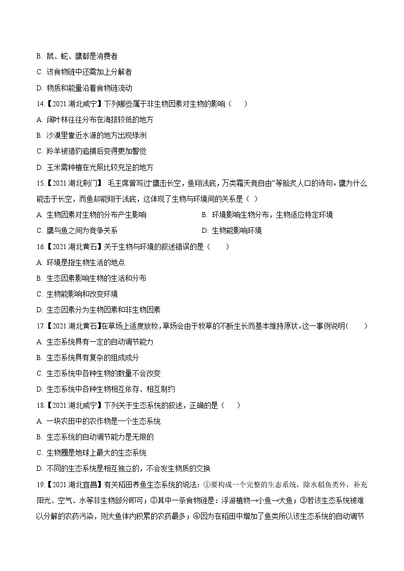 专题01 生物与环境-三年（2020-2022）中考生物真题分项汇编（湖北专用）（原卷版）第3页