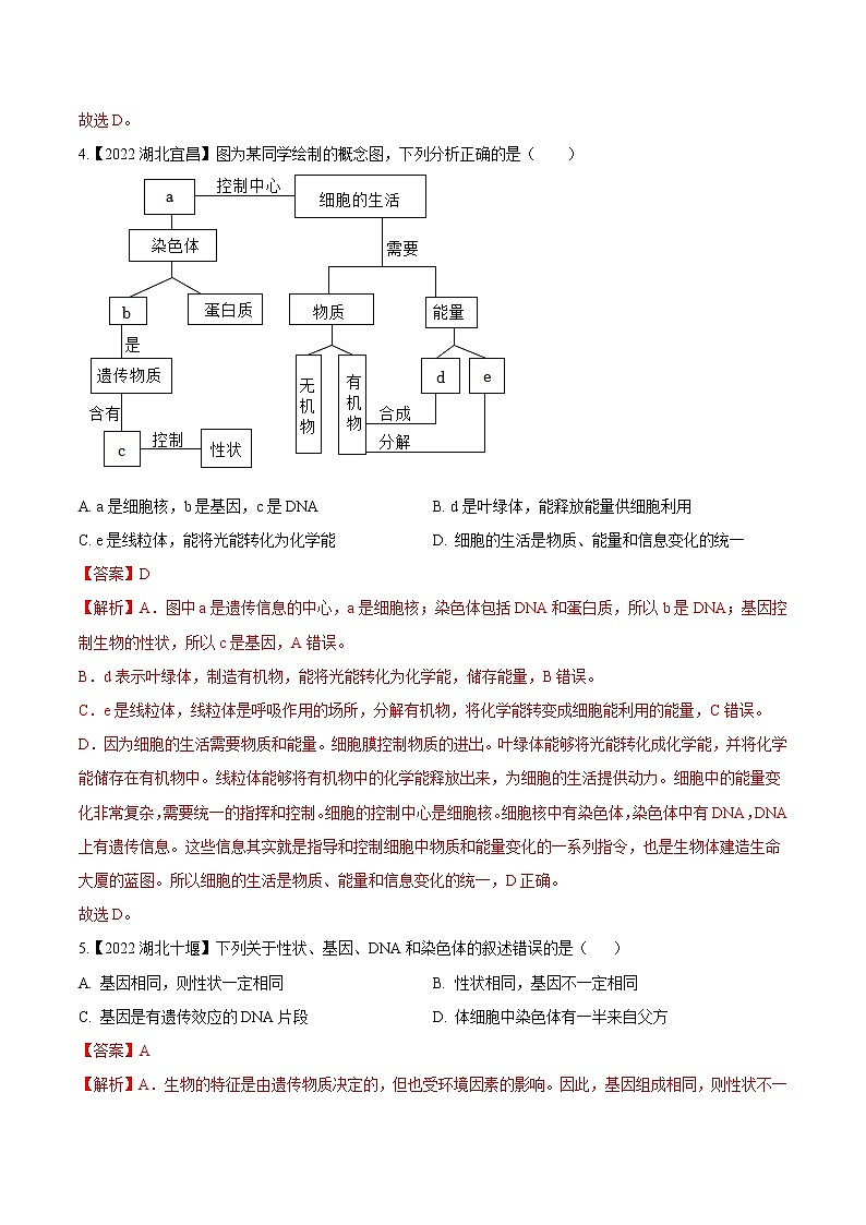 2020-2022年湖北中考生物3年真题汇编 专题13 生物的遗传和变异（学生卷+教师卷）03