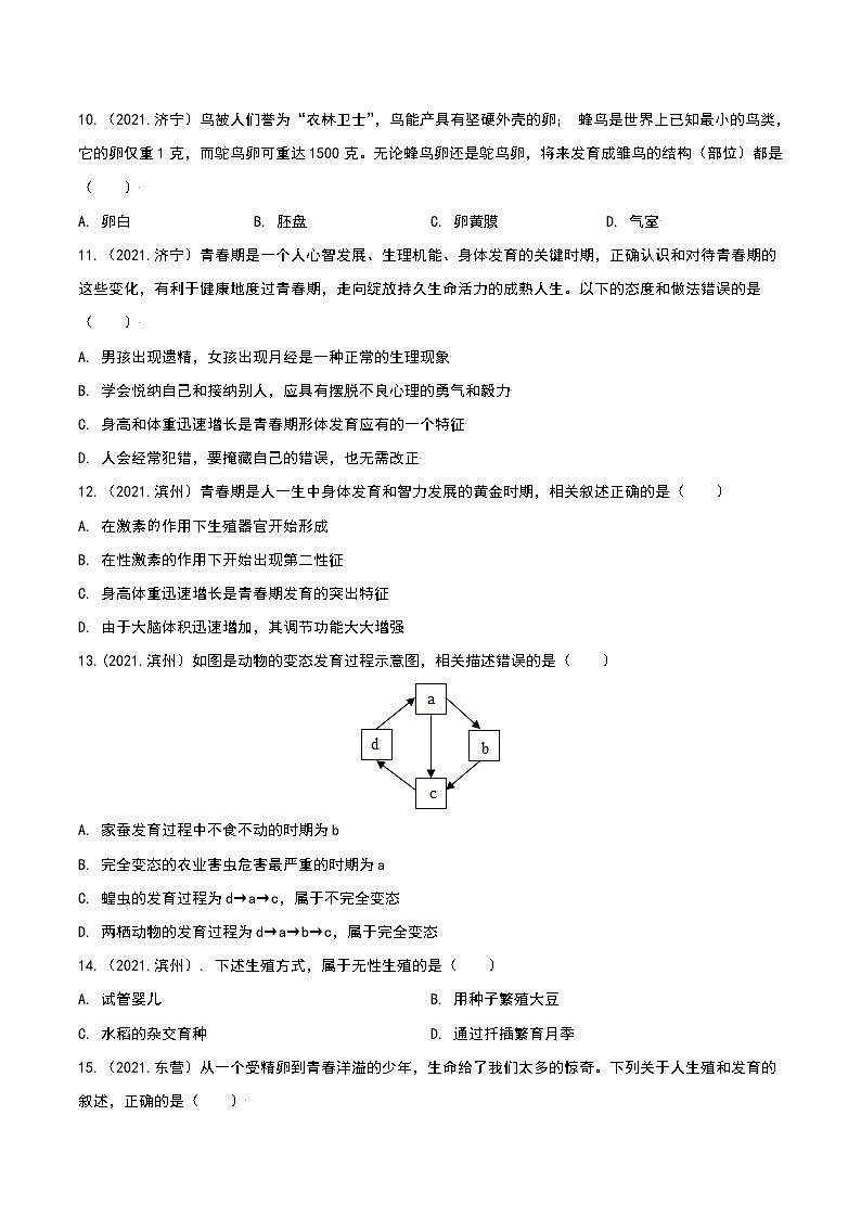 专题11 生物的生殖和发育-三年（2020-2022）中考生物真题分项汇编（山东专用）（原卷版）第3页