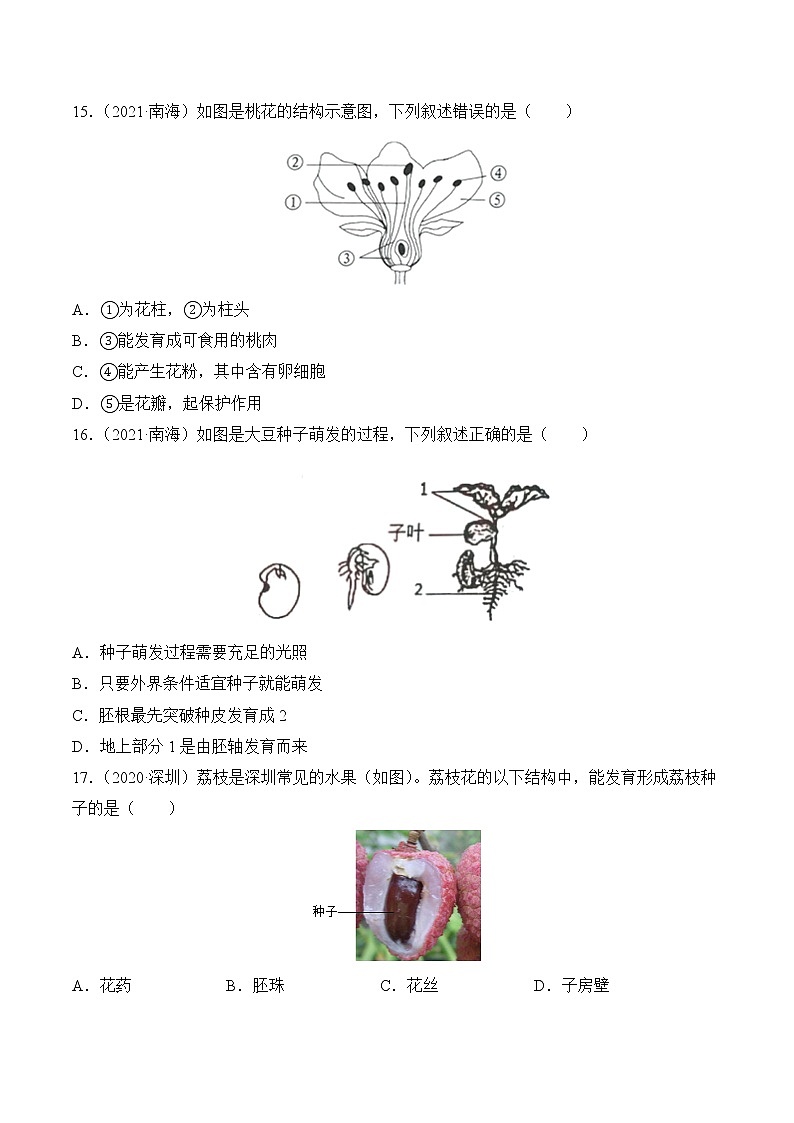 2020-2022年广东中考生物3年真题汇编 专题03 生物圈中的绿色植物（学生卷+教师卷）03