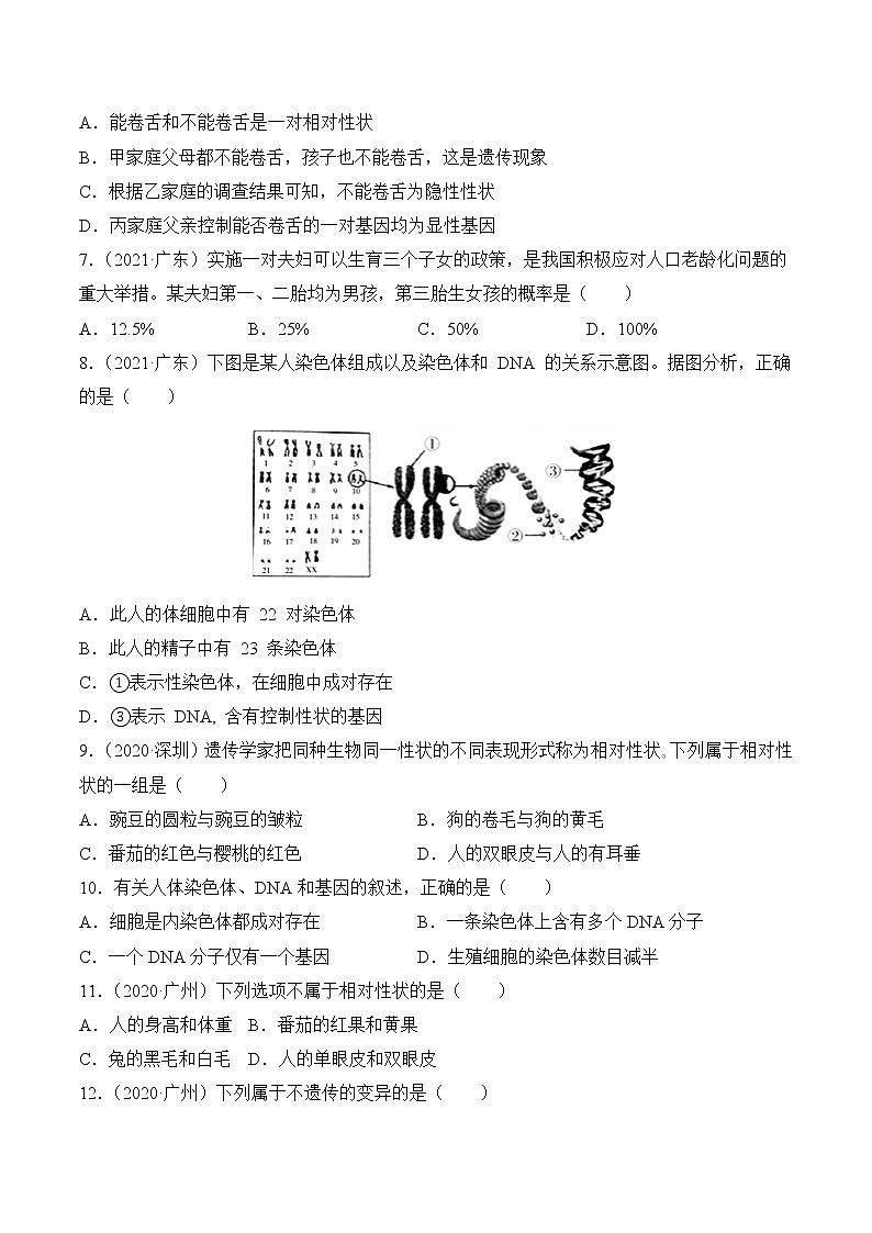 2020-2022年广东中考生物3年真题汇编 专题11 生物的遗传和变异（学生卷+教师卷）02
