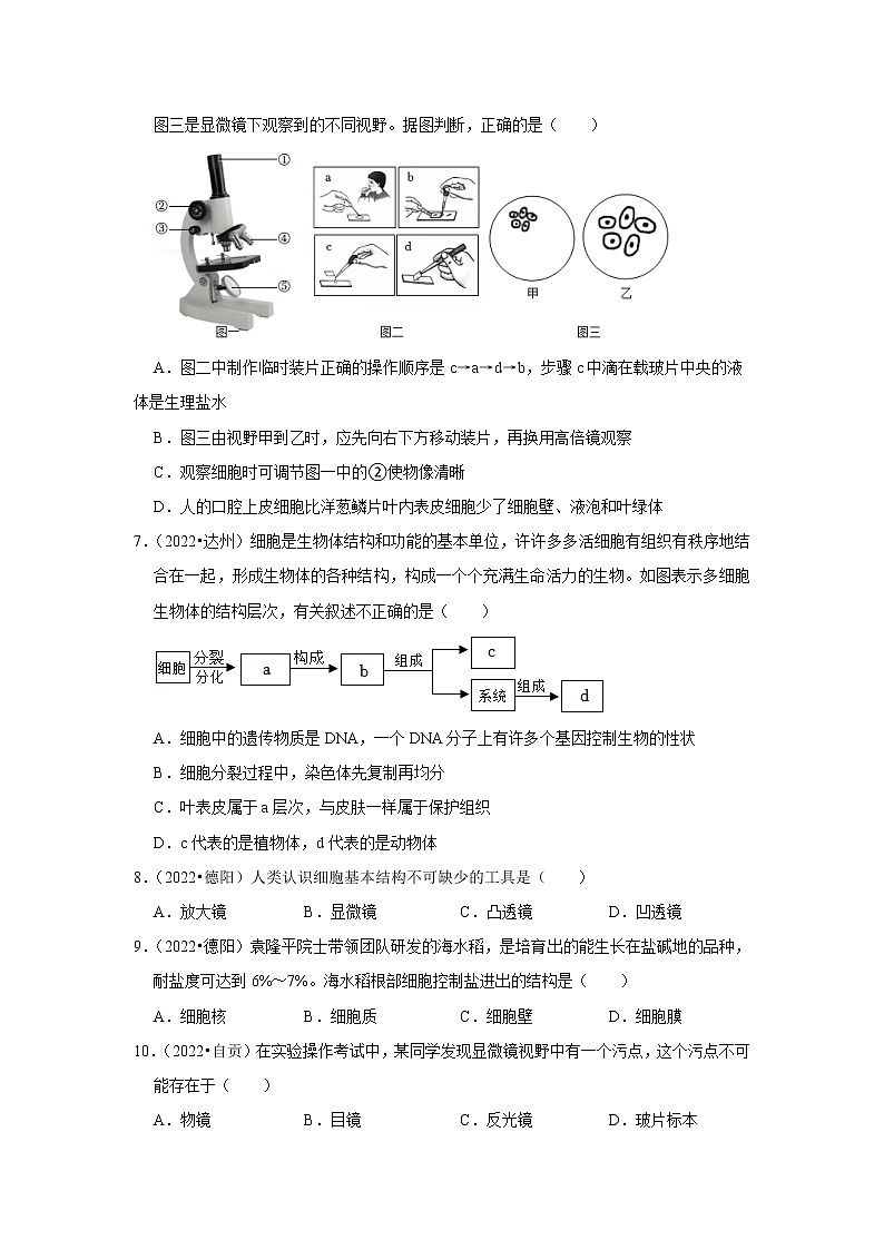 2020-2022年四川中考生物3年真题汇编 专题02 生物体的结构层次（学生卷+教师卷）02