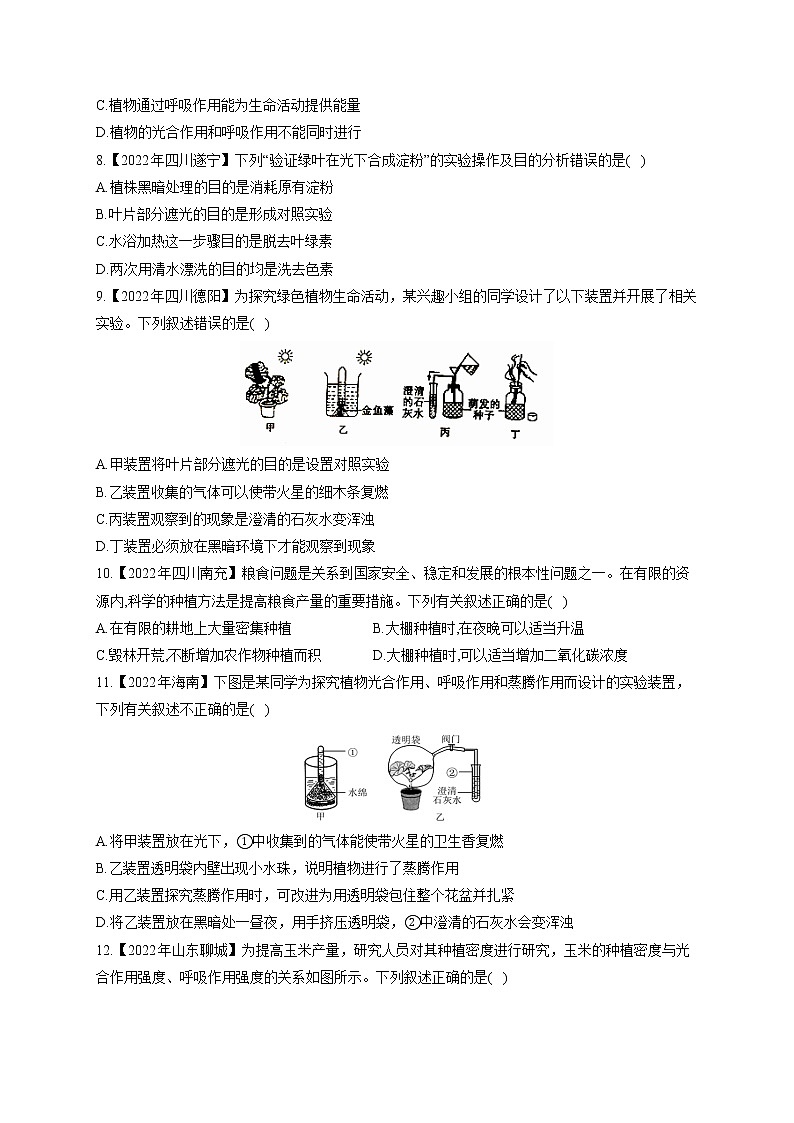 （4）绿色植物的三大作用——2022年中考生物真题专项汇编02