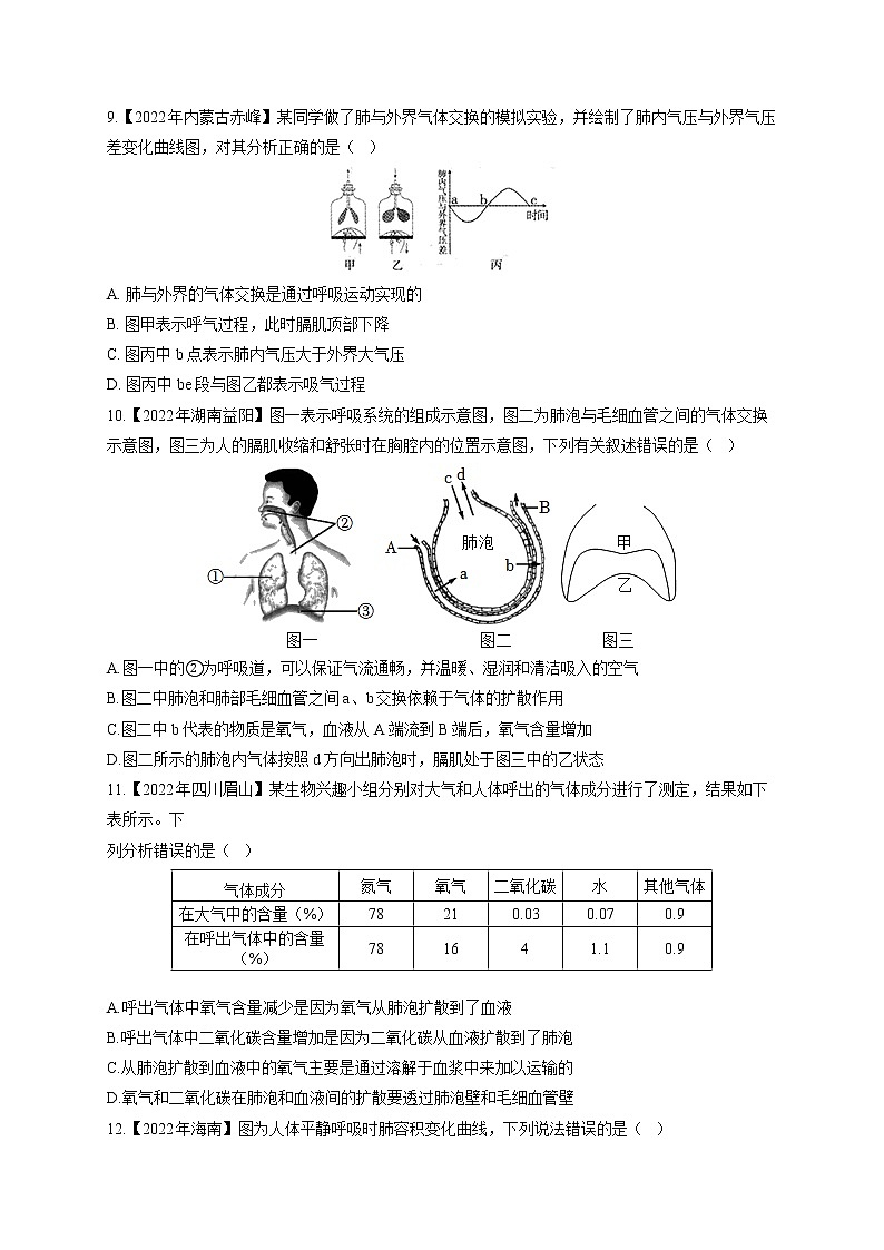 （6）人体的呼吸——2022年中考生物真题专项汇编第2页