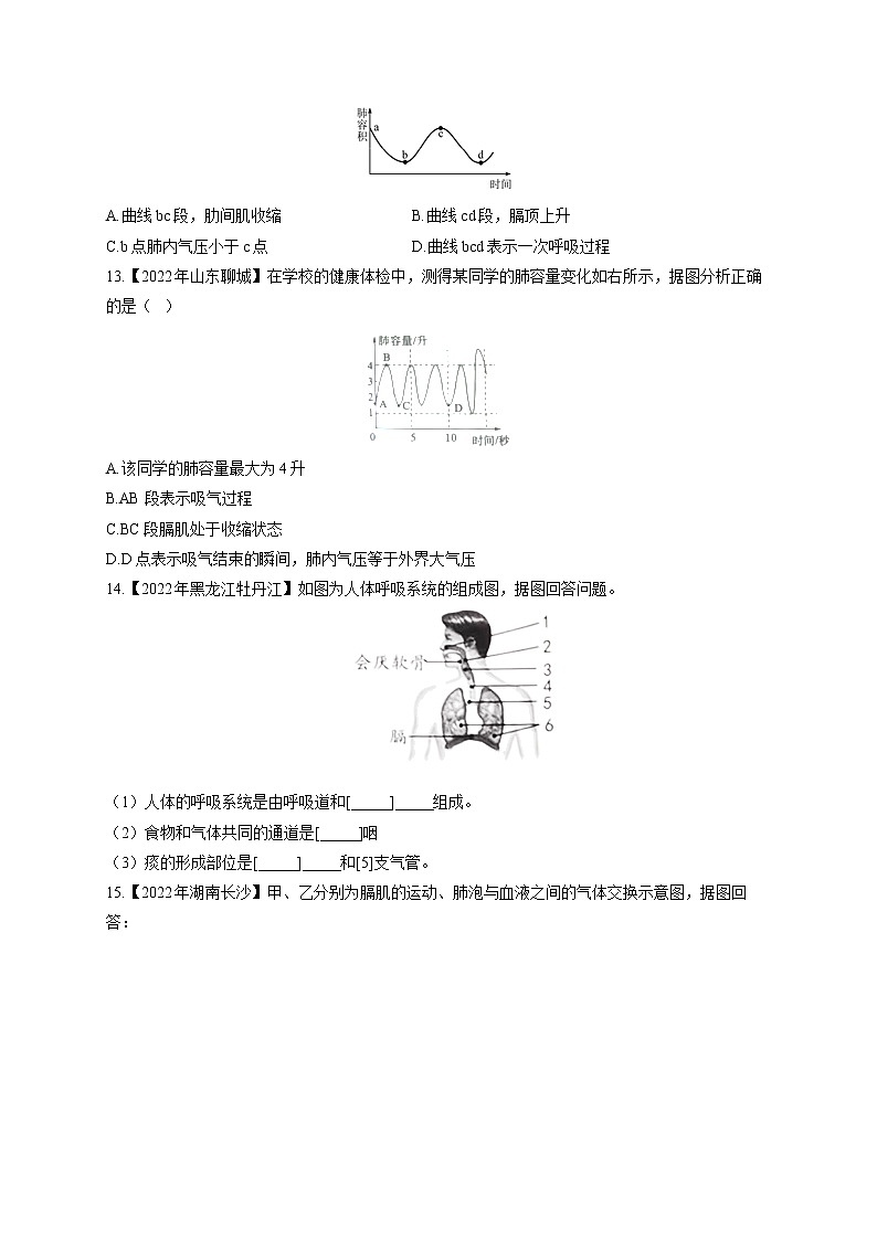 （6）人体的呼吸——2022年中考生物真题专项汇编第3页
