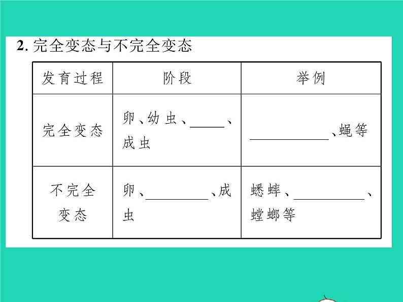 2022八年级生物下册第七单元生物圈中生命的延续和发展第一章生物的生殖和发育第二节昆虫的生殖和发育习题课件新版新人教版06