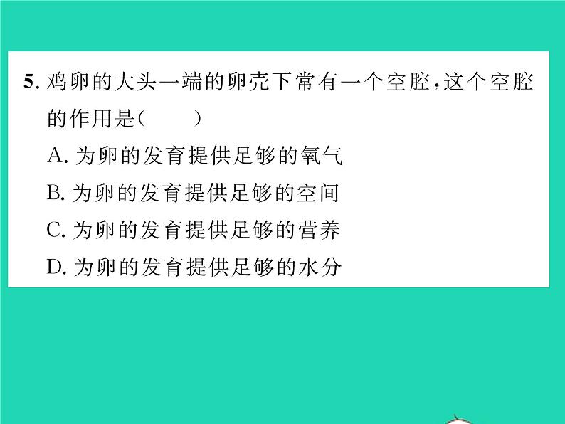 2022八年级生物下册第七单元生物圈中生命的延续和发展第一章生物的生殖和发育第四节鸟的生殖和发育习题课件新版新人教版07