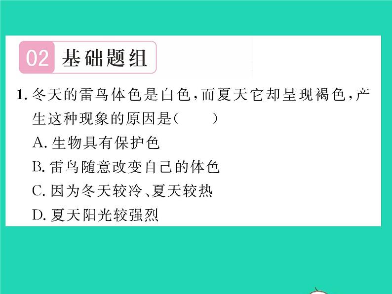 2022八年级生物下册第七单元生物圈中生命的延续和发展第三章生命起源和生物进化第三节生物进化的原因第1课时保护色的形成习题课件新版新人教版04