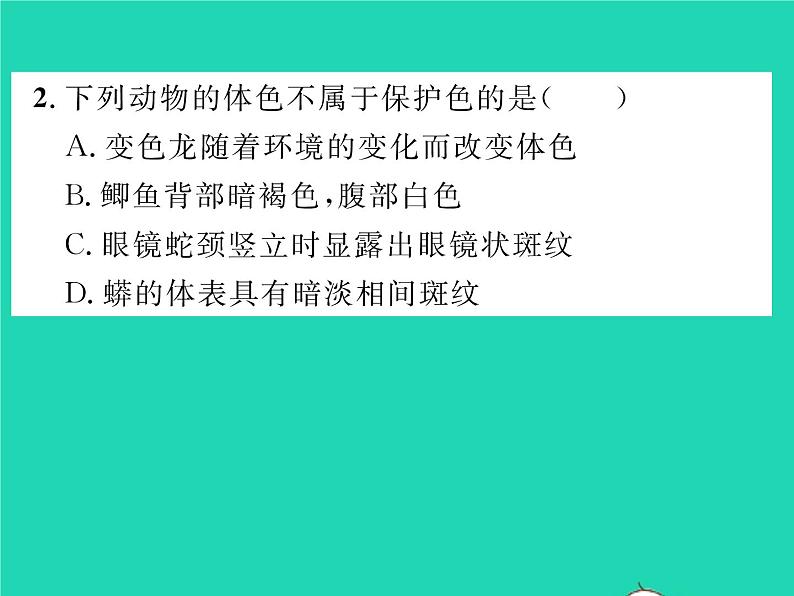 2022八年级生物下册第七单元生物圈中生命的延续和发展第三章生命起源和生物进化第三节生物进化的原因第1课时保护色的形成习题课件新版新人教版05