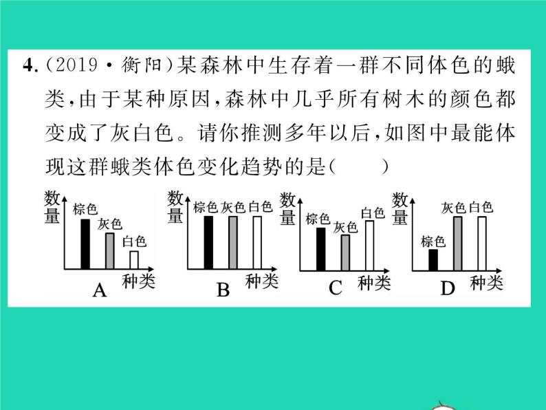 2022八年级生物下册第七单元生物圈中生命的延续和发展第三章生命起源和生物进化第三节生物进化的原因第1课时保护色的形成习题课件新版新人教版07