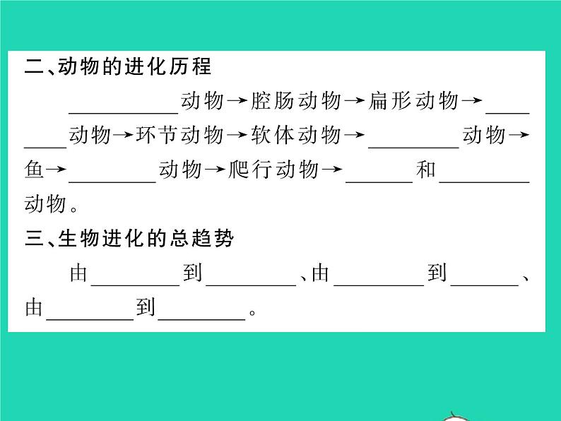 2022八年级生物下册第七单元生物圈中生命的延续和发展第三章生命起源和生物进化第二节生物进化的历程第2课时生物进化的大致历程习题课件新版新人教版03