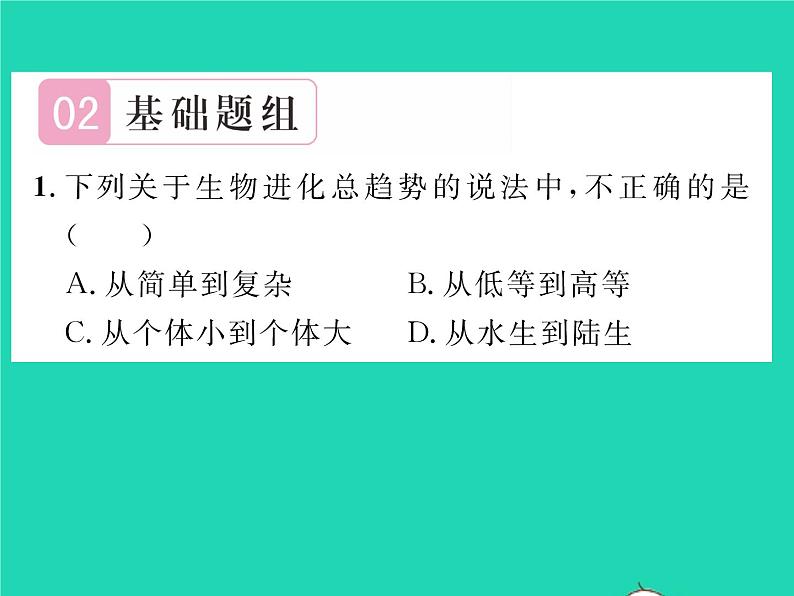 2022八年级生物下册第七单元生物圈中生命的延续和发展第三章生命起源和生物进化第二节生物进化的历程第2课时生物进化的大致历程习题课件新版新人教版04