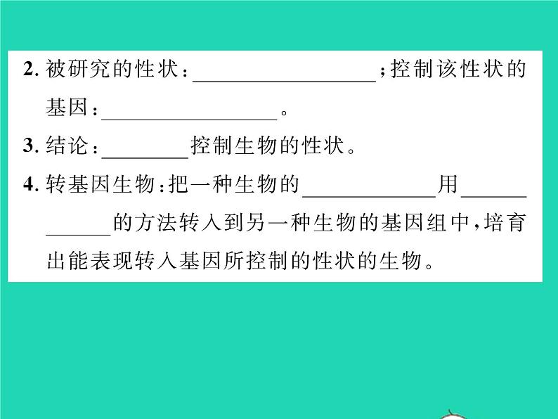 2022八年级生物下册第七单元生物圈中生命的延续和发展第二章生物的遗传与变异第一节基因控制生物的性状第2课时基因控制生物的性状习题课件新版新人教版第3页