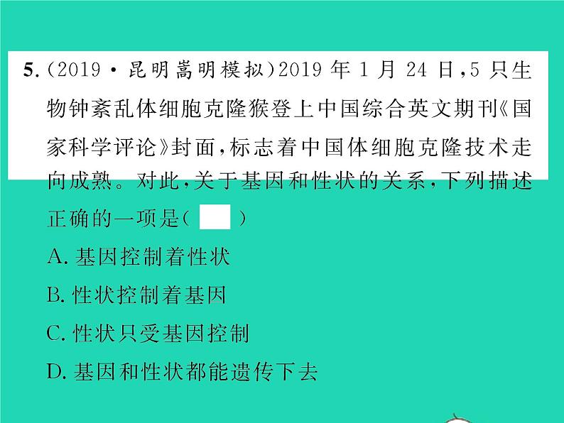 2022八年级生物下册第七单元生物圈中生命的延续和发展第二章生物的遗传与变异第一节基因控制生物的性状第2课时基因控制生物的性状习题课件新版新人教版第8页