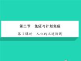 2022八年级生物下册第八单元降地生活第一章传染病和免疫第二节免疫与计划免疫第1课时人体的三道防线习题课件新版新人教版