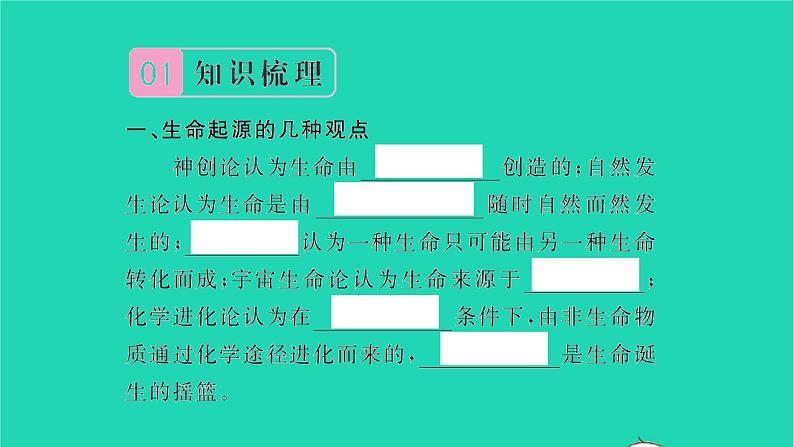 2022—2023学年度新版生物北师大版八年级下册第7单元生命的演化第21章生命的发生和发展第1节生命的起源习题课件02