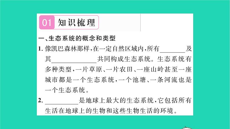 2022—2023学年度新版生物北师大版八年级下册第8单元生物与环境第23章生态系统及其稳定性第2节生态系统概述习题课件02