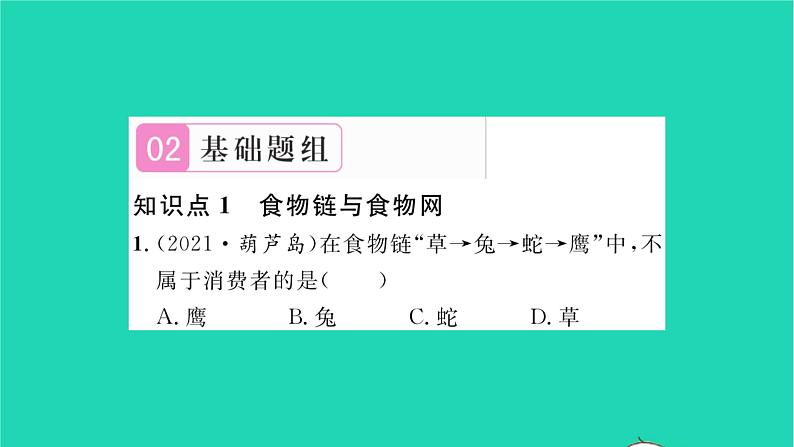 2022—2023学年度新版生物北师大版八年级下册第8单元生物与环境第23章生态系统及其稳定性第3节生态系统的结构和功能习题课件第7页