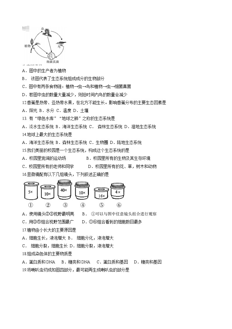福建省三明市大田县2022-2023学年七年级上学期期中生物试题（含答案）第2页