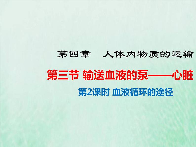 人教版七年级生物下册第4单元生物圈中的人第4章人体内物质的运输第3节输送血液的泵-心脏第2课时血液循环的途径课件01