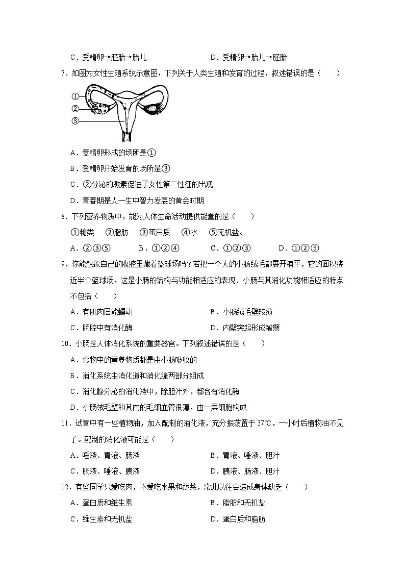 山东省济南市钢城区实验学校2022-2023学年七年级上学期期中生物试卷(含答案)第2页