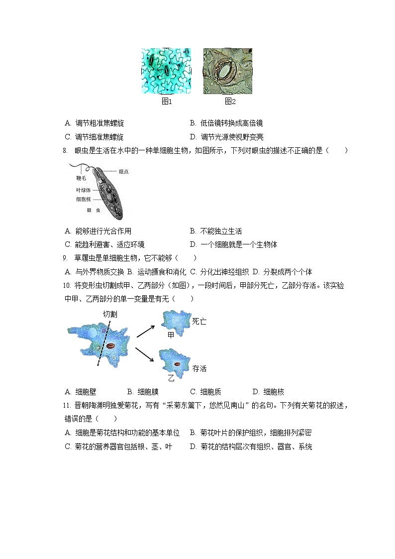 2021-2022学年北京市延庆区七年级（上）期末生物试卷(含答案解析)02