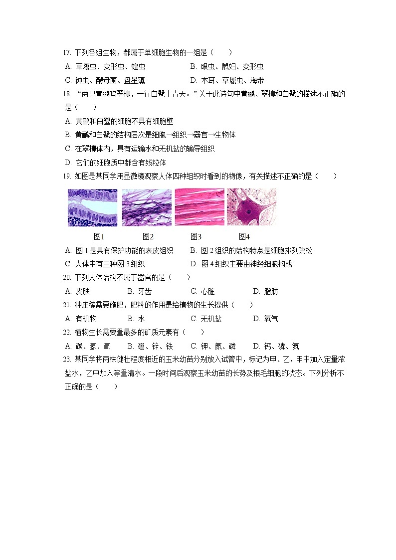 2021-2022学年北京市燕山地区七年级（上）期末生物试卷(含答案解析)03
