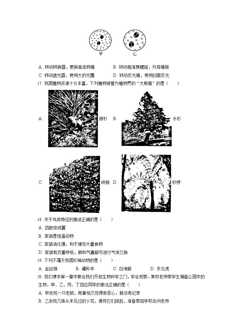 2021-2022学年河北省唐山市古冶区七年级（上）期末生物试卷(含答案解析)第3页