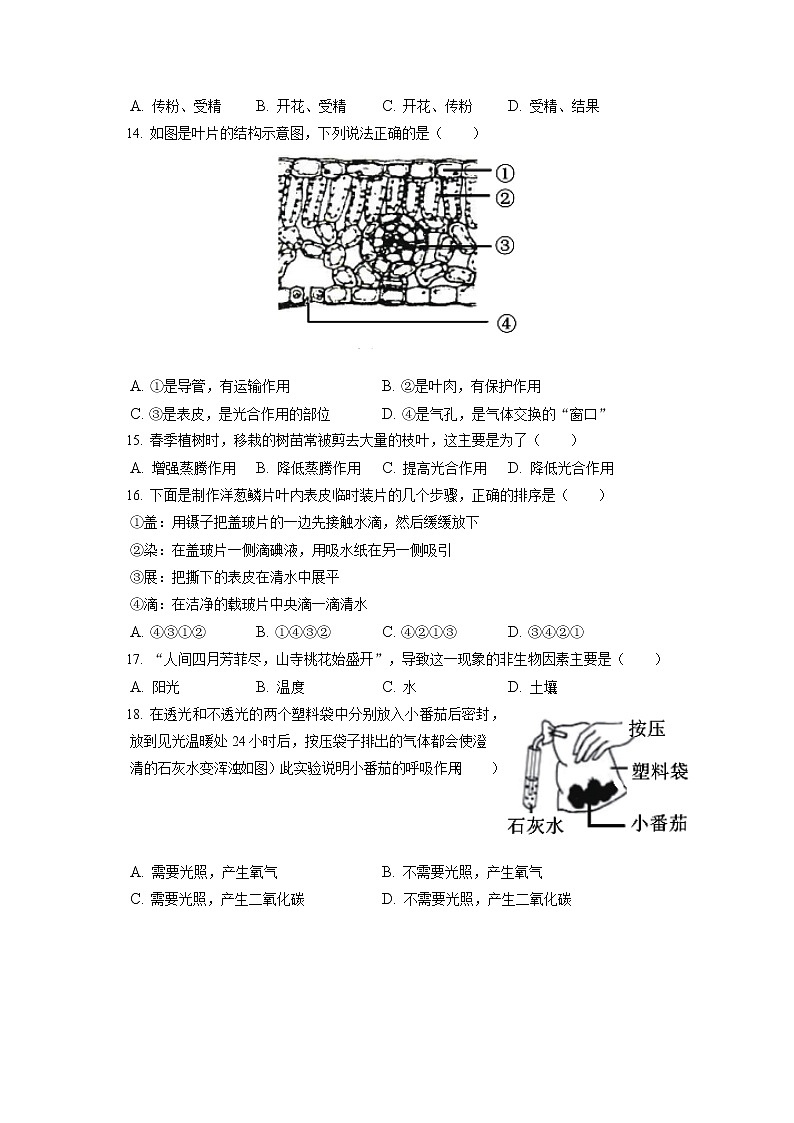 2021-2022学年吉林省延边州七年级（上）期末生物试卷(含答案解析)02