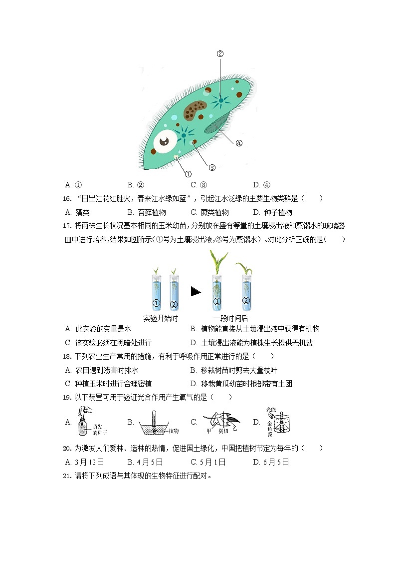 2021-2022学年吉林省长春市朝阳区七年级（上）期末生物试卷(含答案解析)第3页