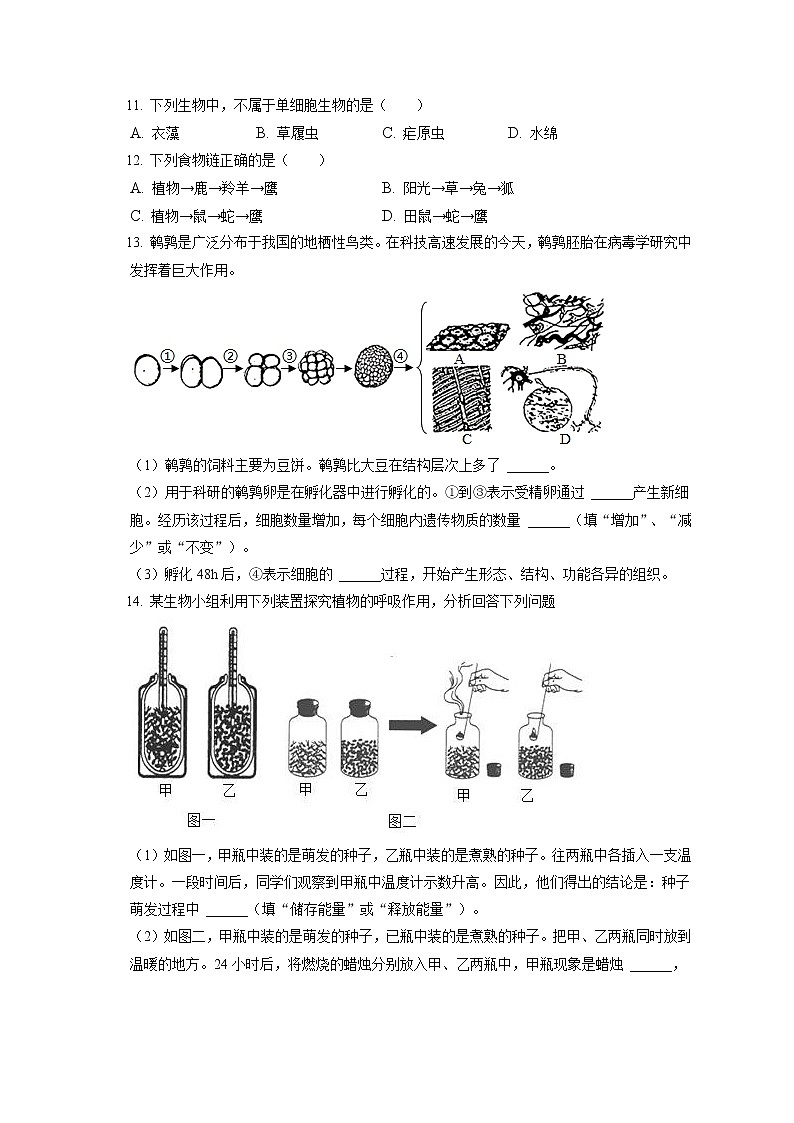 2021-2022学年辽宁省大连市金普新区七年级（上）期末生物试卷(含答案解析)02