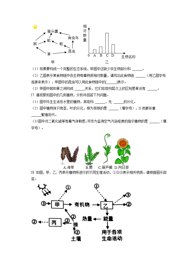 2021-2022学年辽宁省阜新市细河区七年级（上）期末生物试卷(含答案解析)03