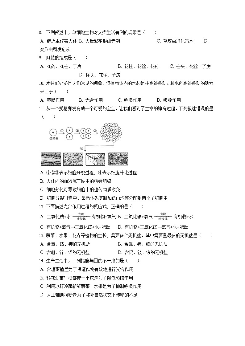 2021-2022学年辽宁省盘锦市双台子区七年级（上）期末生物试卷(含答案解析)第2页
