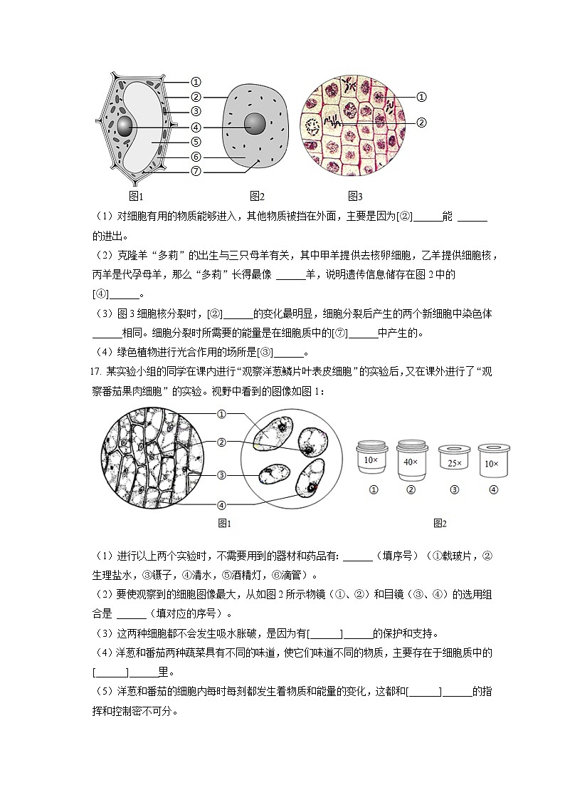 2021-2022学年山西省阳泉市平定县七年级（上）期末生物试卷(含答案解析)03