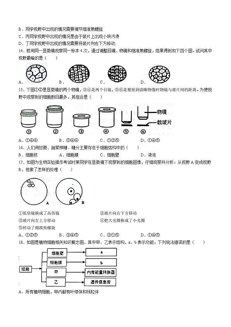 河北省保定市易县2022-2023学年七年级上学期期中生物试题 (含答案)03