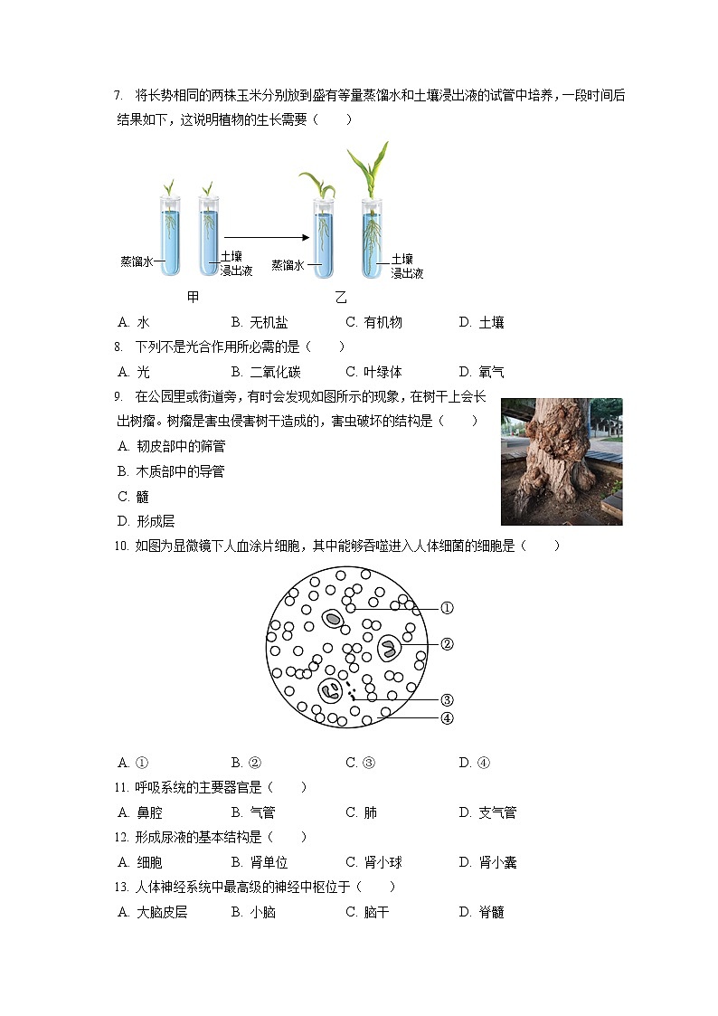2021-2022学年北京市燕山地区八年级（上）期末生物试卷（含答案解析）第2页