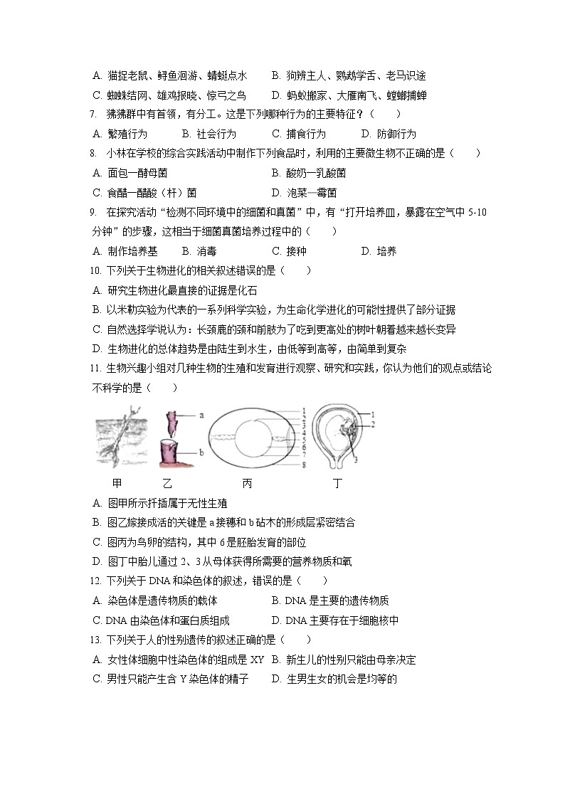 2021-2022学年吉林省长春市北师大附中八年级（上）期末生物试卷（含答案解析）第2页