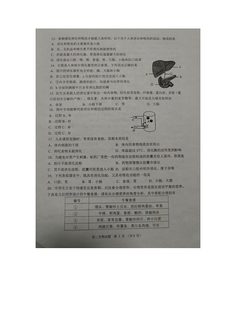 山东省淄博市临淄区2022-2023学年七年级上学期期中考试生物试题第3页
