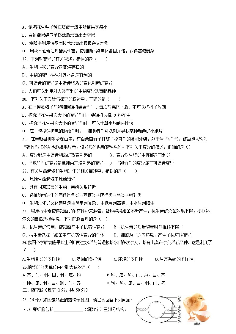 山东省东营市东营区实验中学2022-2023学年八年级上学期期中考试生物试题第3页