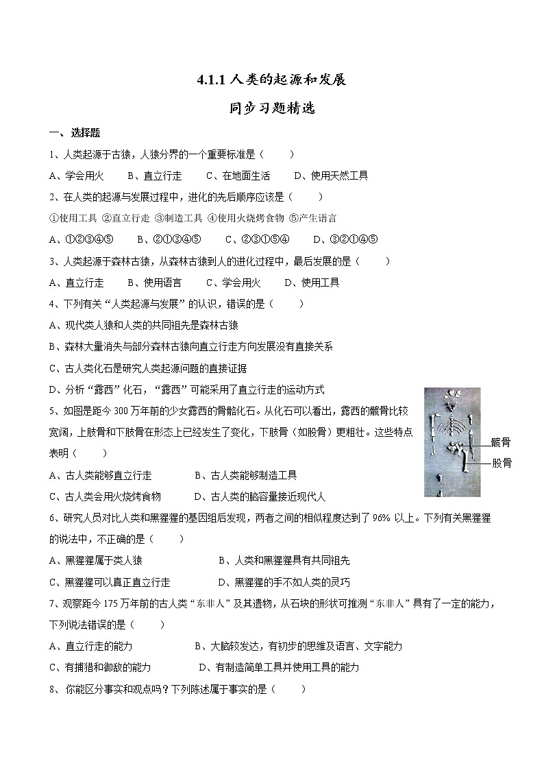 【人教版】七下生物  4.1.1人的起源和发展  课件+同步练习+素材01