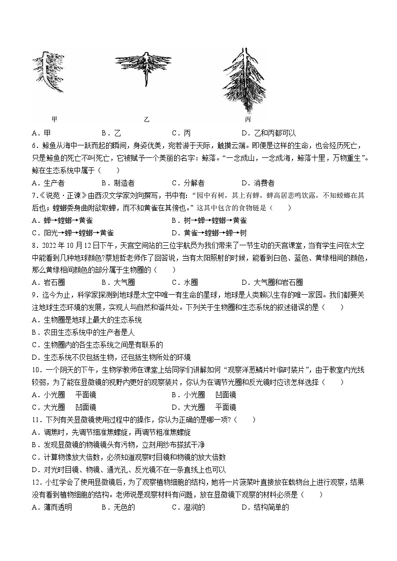 河南省许昌市禹州市2022-2023学年七年级上学期期中生物试题(含答案)02