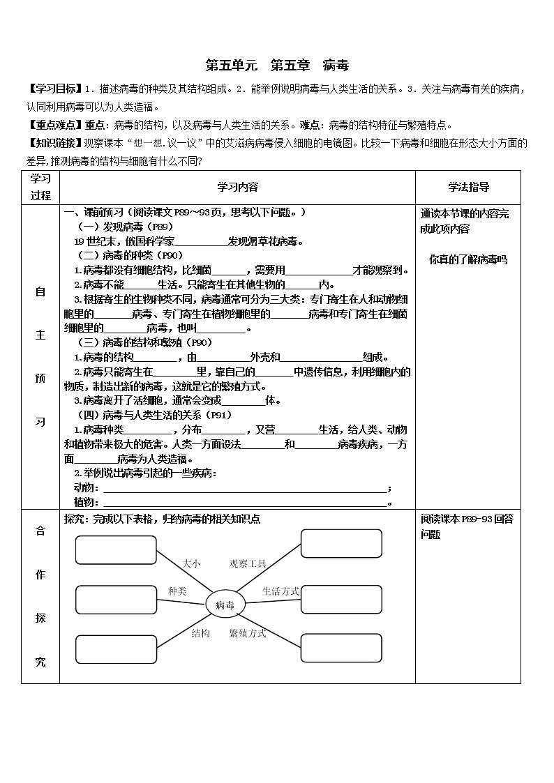 2022-2023学年度第一学期生物同步课程5.5 病毒 导学案第1页