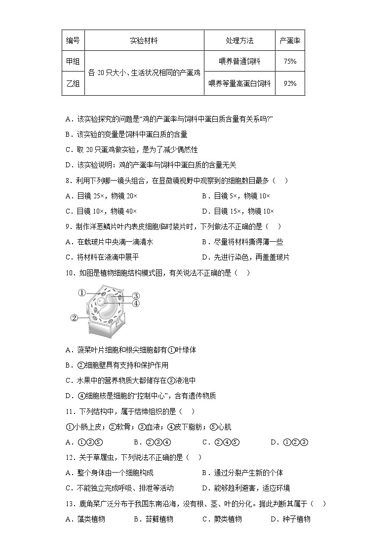 陕西省榆林市神木市2021-2022学年七年级上学期期末生物试题(含答案)02