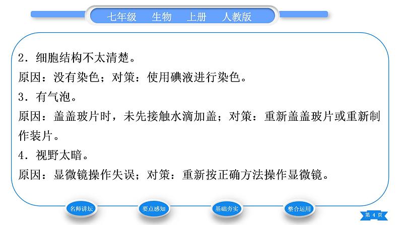 人教版七年级生物上第二单元生物体的结构层次第一章细胞是生命活动的基本单位第二节植物细胞习题课件第4页